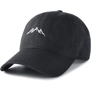 Men Black 100% Cotton Mountain Embroidery Adjustable Buckle Classic Baseball Cap